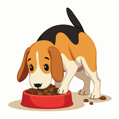 Cute beagle puppy, a happy brown and white domestic animal, sitting for a portrait in a studio