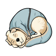 Funny cartoon baby boy sleeping with a smile in a diaper, drawn in a cute vector style with a mother figure, showcasing love, childhood, and warmth