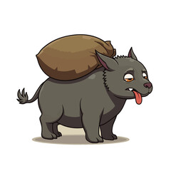 A cute cartoon rhino character, a big mammal illustration with a funny smile and bone, isolated as vector art