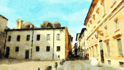 One of the streets in the historic center of Pesaro in Italy.