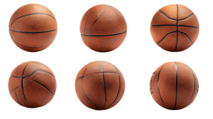 Six Orange Basketballs on Transparent Background, PNG