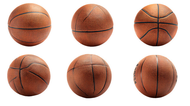 Six Orange Basketballs on Transparent Background, PNG