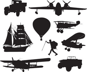 Vintage transport vector silhouettes collection