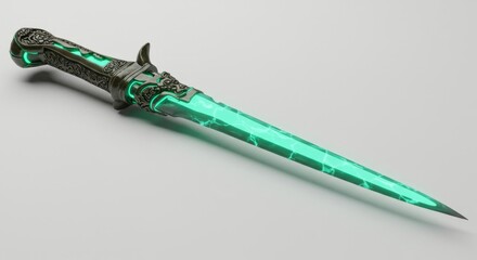 Fototapeta premium Glowing Teal Dagger Fantasy Weapon 3D Render