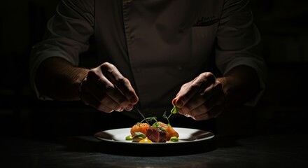 Chef meticulously plating an exquisite dish in a fine dining establishment