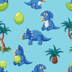 Seamless vector pattern featuring various dinosaurs from ancient times. Perfect for kids' designs, fabric, and wallpaper.