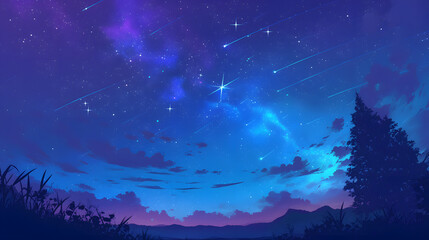 Fototapeta premium Starry Night View Of the night sky Colorful illustration