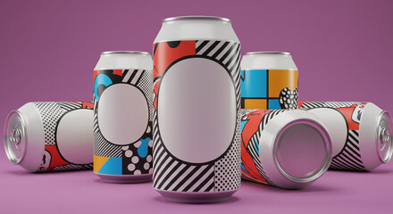 Obraz premium Colorful Beverage Cans: Creative Blank Packaging Concepts
