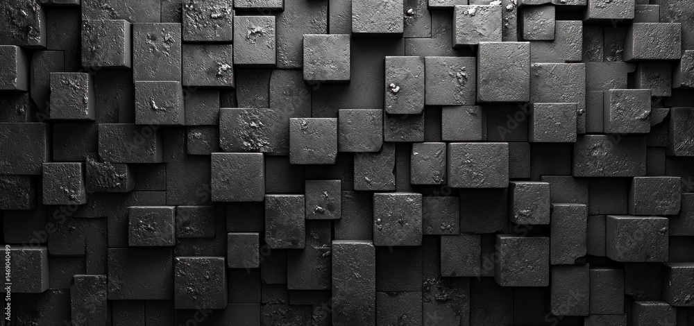 Poster abstract dark grey cubic texture: a 3d render of irregularly stacked blocks