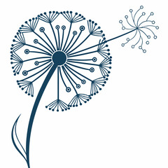 Futuristic dandelion icon made from metallic tech circuit lines
