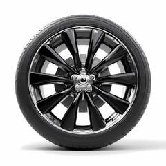 Obraz premium Black and Chrome Alloy Rim HighResolution Car Wheel Image isolated on white Background