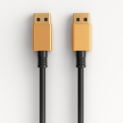 Gold USB Cable Close-up with Plugs on White Background