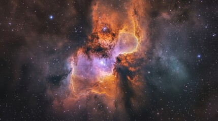A Stunning Cosmic Nebula Illuminates the Starry Sky with Bright Colors and Unique Shapes