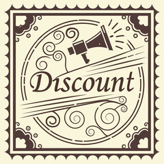 Vintage stamp-style discount icon with textured paper look