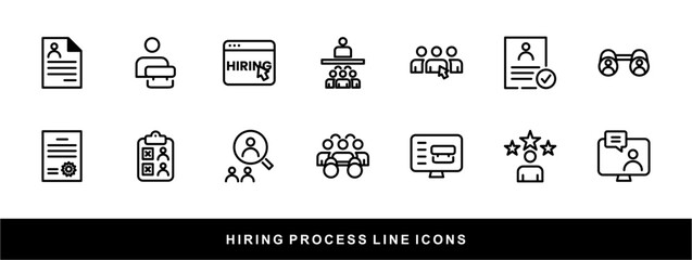 Hiring Process Line Icons. Recruitment, Job Application, Interview, Candidate Selection Vector Set