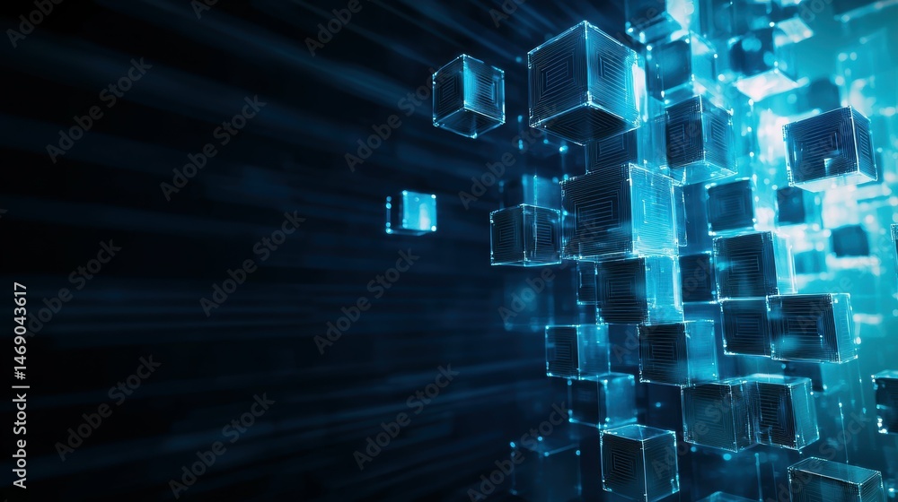 Poster floating transparent data cubes in a digital environment futuristic technology concept abstract visu