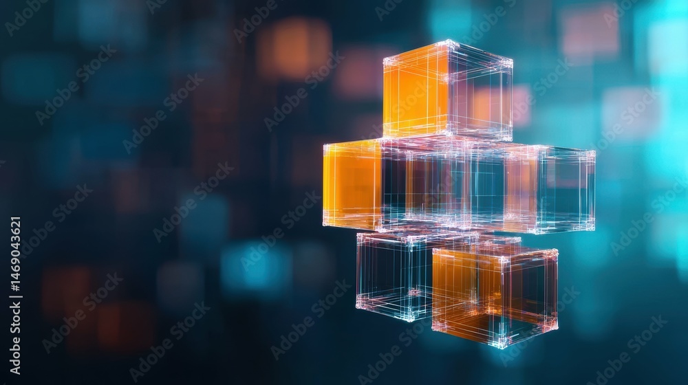 Aufkleber floating transparent data cubes in abstract digital space for innovative technology visualization