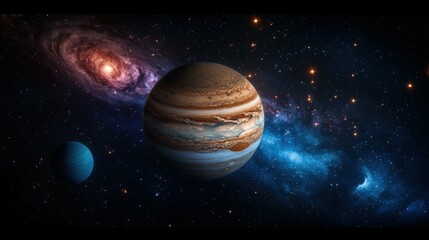 Vast swirling gas giant jupiter cosmic space digital art interstellar environment celestial viewpoint
