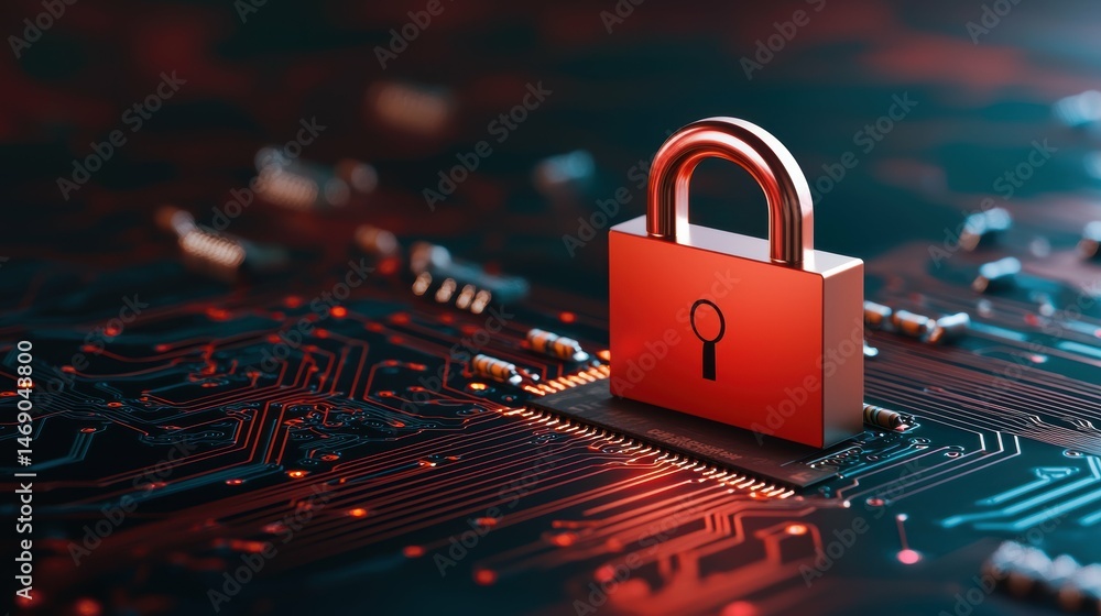 Aufkleber tech security lock icon on circuit board digital technology cybersecurity futuristic close-up view