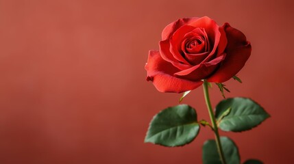 Fototapeta premium Vibrant red rose in rich bokeh background floral photography soft shadows nature's beauty