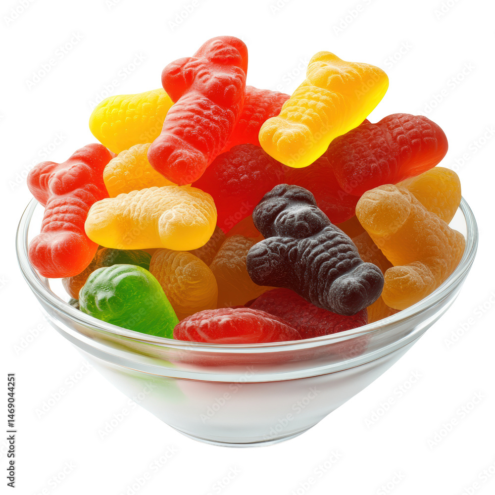 Poster colorful bowl filled with various chewy gums offering a fun and playful snack option for all ages an