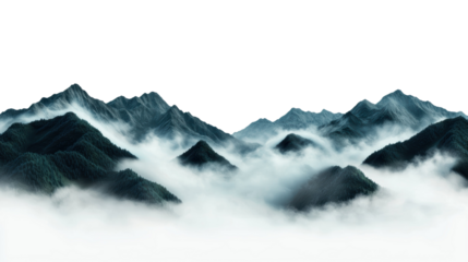 Majestic fog-covered mountains panoramic view serene landscape nature photography tranquil environment