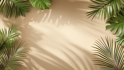 Tropical Palm Leaf Frame with Soft Shadows on Beige Background – Minimal Natural Template