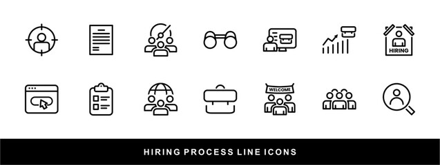 Hiring Process Line Icons. Recruitment, Job Application, Interview, Candidate Selection Vector Set