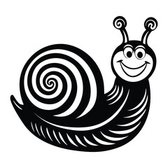 Black and white stylized snail illustration, Cartoon Stylized Snail with Striped Shell