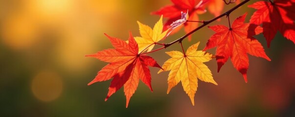 Fototapeta premium Vibrant red-yellow Tatar maple branch, autumn leaves , branch, tatar maple, stock photo