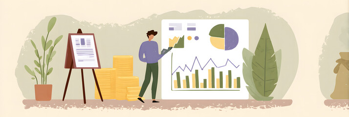 Business professional using tablet with digital interface in modern office environment during daylight hours