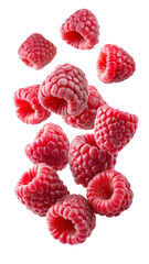 flying red raspberry isolated on transparent white background, clipping path