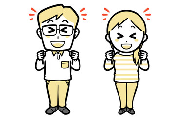 笑顔で応援する、普段着の若い夫婦