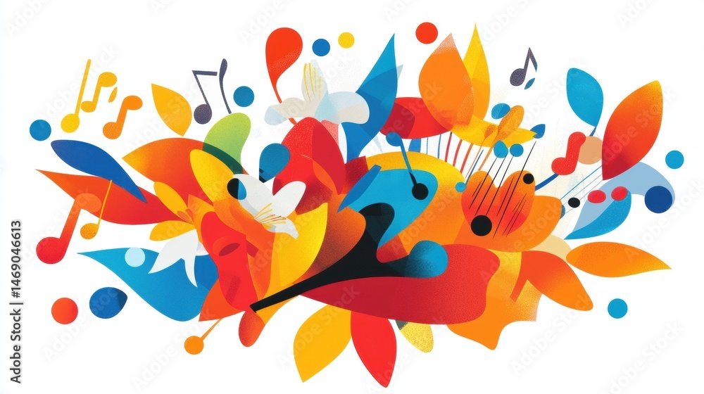 Poster a vibrant abstract composition of overlapping shapes and lines in a variety of colors.