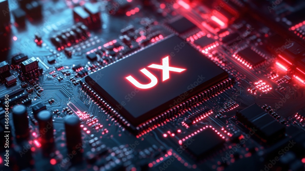 Aufkleber glowing red ux processor chip on circuit board