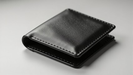 Black Leather Wallet Close Up On White