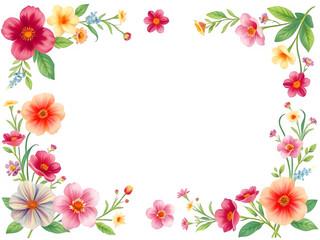 Fototapeta premium Vibrant Floral Frame PNG, Transparent Bloom Border Arrangement, Botanical Spring Overlay, Colorful Flower Illustration for Summer Greeting Card Designs