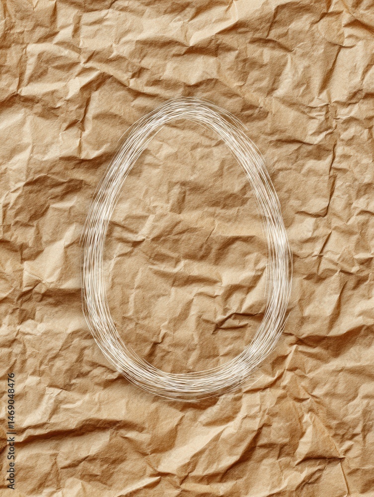 Poster beige crumpled texture showcases a centered illustrated egg outline for artistic expression and desi