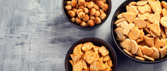 Mix of crackers. Unhealthy eating.