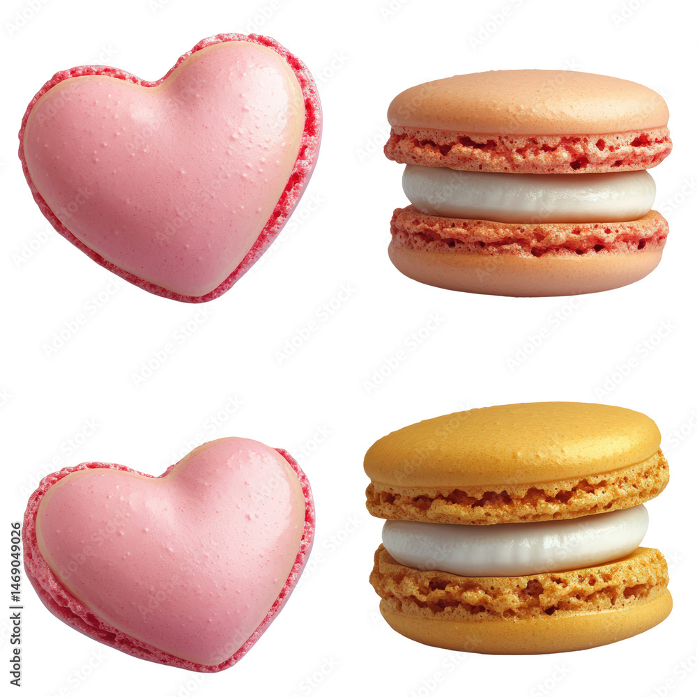 Aufkleber heart shaped macaron and colorful macarons displayed together on a bright surface for a delightful p