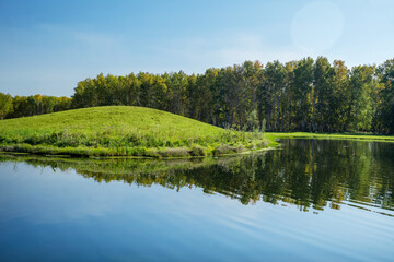 A Serene and Tranquil Lakeside View That Is Completely Surrounded by Lush Greenery