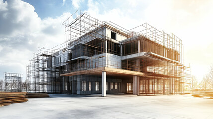 Obraz premium Modern Building Construction Site Under Bright Day Light
