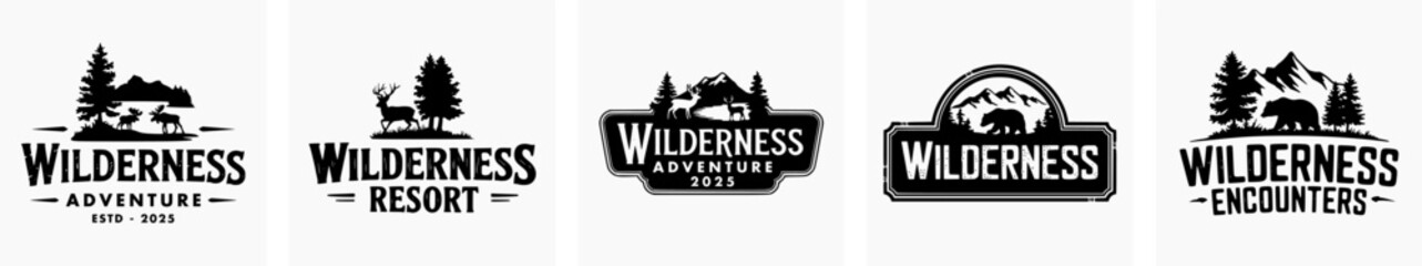 Set of vintage retro logos adventure, Wilderness, Bushcraft