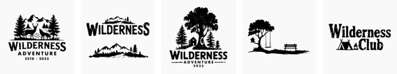 Obraz premium Set of vintage retro logos adventure, Wilderness, Bushcraft