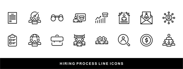 Hiring Process Line Icons. Recruitment, Job Application, Interview, Candidate Selection Vector Set