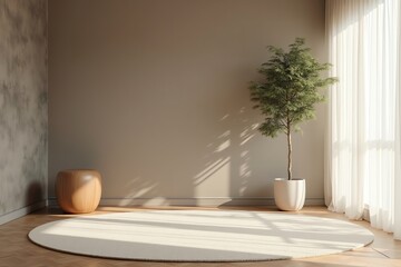 Fototapeta premium Tranquil room with plant and sunlight