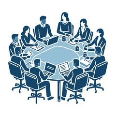 Corporate professionals sitting in business meeting around office table working together on planning strategy communication and productivity using teamwork collaboration in modern setting