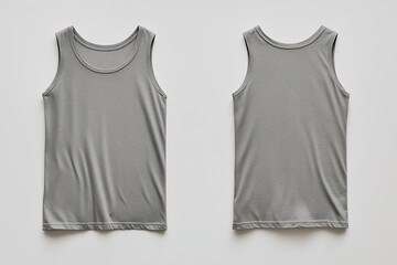 Naklejka premium Front and back view of plain gray sleeveless tank top, isolated apparel mockup