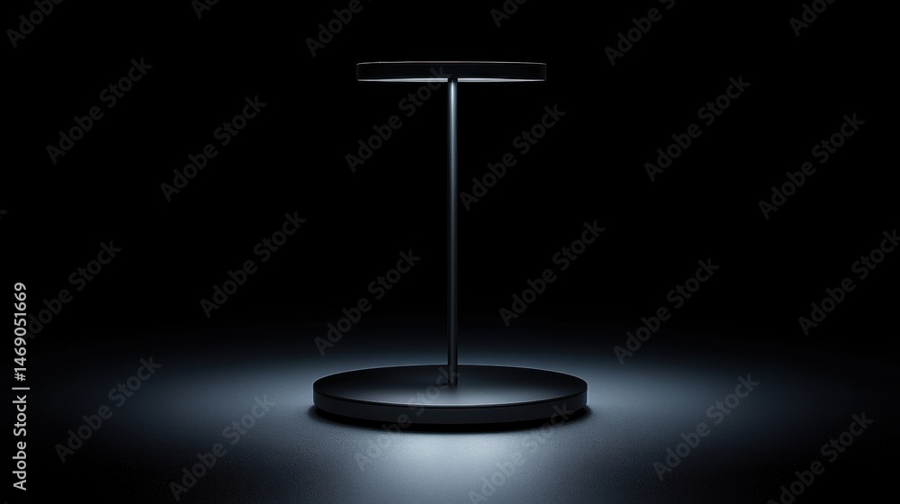 Poster a modern floor lamp with a sleek black base and a circular shade.