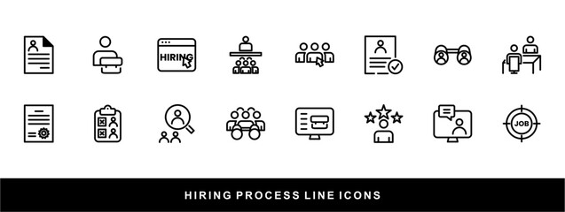 Hiring Process Line Icons. Recruitment, Job Application, Interview, Candidate Selection Vector Set
